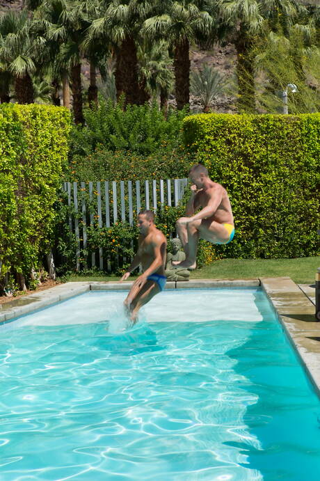 Sexy boys Luke Adams, Donnie Dean and Jake Wilder in hot 3some anal sex at pool