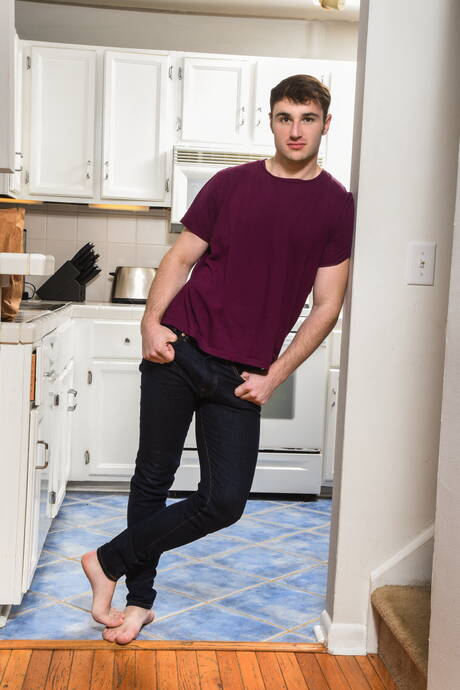 Ebony stud Adrian Hart and british hunky guy Michael Boston in interracial bang in the kitchen