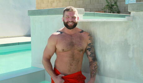 Hot americans, mature bear Colby Jansen and well-built Bennett Anthony have anal sex at pool