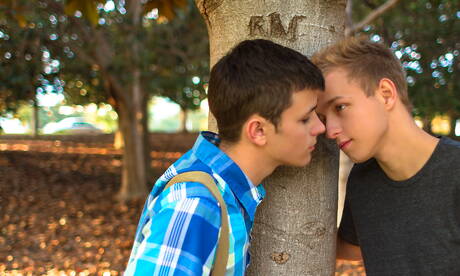 Famous americans, pretty boy Noah White and young dude Wyatt Walker love each other outside