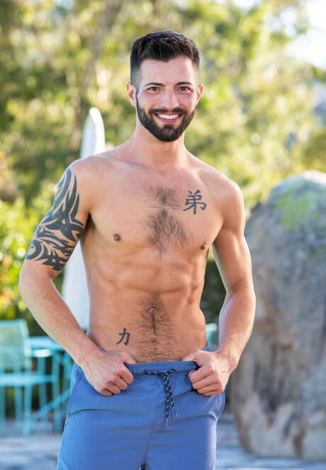 Hot american dudes beefcake Dalton Riley and husky guy Casey Everett make a love at pool