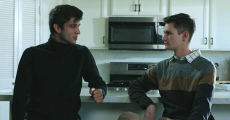 Nasty buddies Elliot Finn, Trevor Harris and Andrew Miller sucking and fucking each other in kitchen