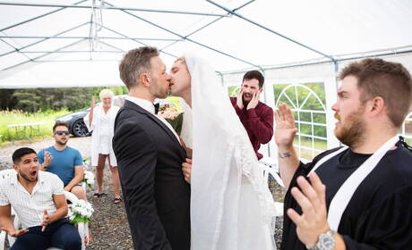 Hot guys Alex Mecum, Malik Delgaty and Benjamin Blue in threesome fuck scene outdoor