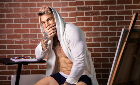 Canadian superstud William Seed and canadian twink Benjamin Blue wanking with toy