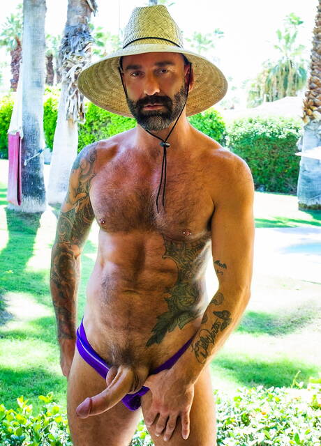 American gay bear Drew Sebastian and italian hairy bear Marco Napoli in hot homosexual action outdoor