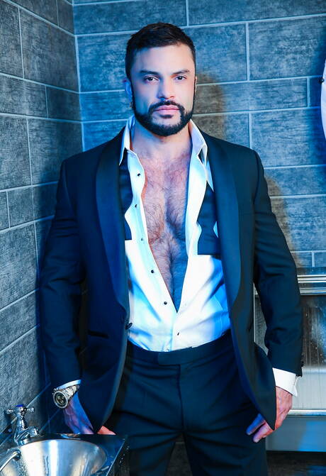 American bull Paul Wagner and australian bear Rogan Richards fuck after dick sucking in bathroom