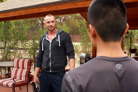 American otter Jessie Colter and well-built Robin love each other outdoor