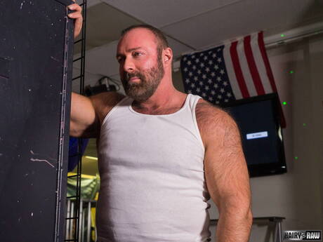 Famous americans, hairy bear Brad Kalvo and mature bear Atlas Grant sucking and fucking each other