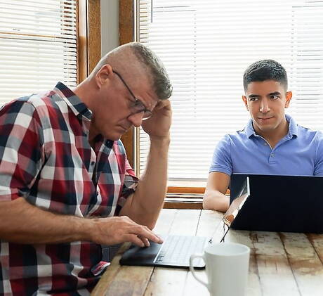 American bear Dillon Stone and latin pretty boy Milo Miles fuck after blowjob