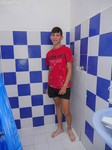 Pretty boy Billy Garcia undressing and showing his butt in shower